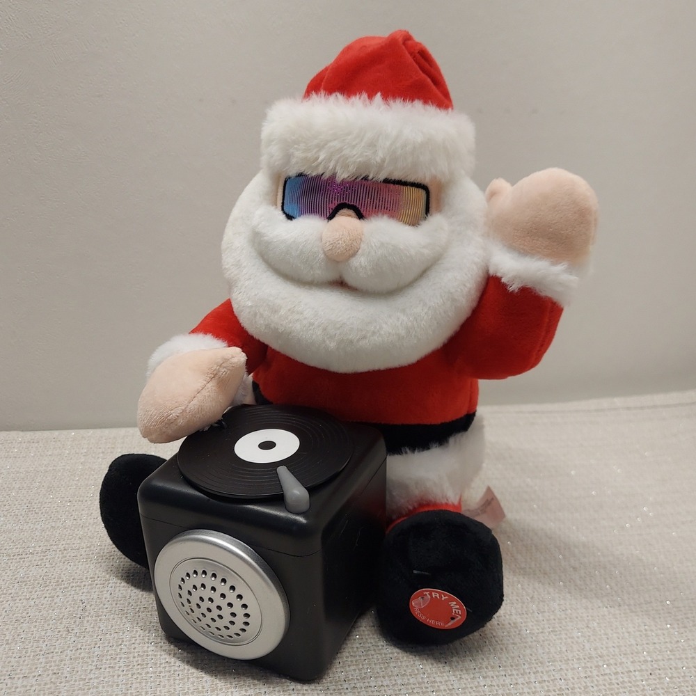 DJ‎ Santa Claus Animated Plush Musical Turntable Sunglasses 10" Works